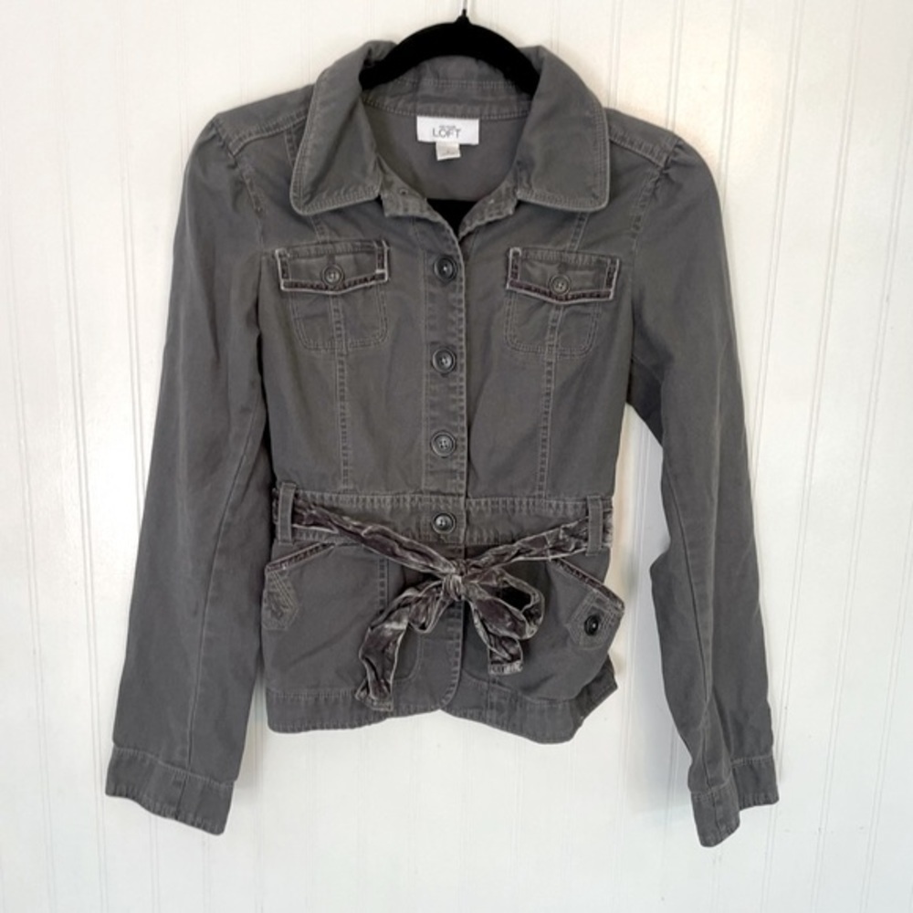 LOFT Gray Canvas Cotton Velvet Trim Jacket - 2 - Picture 2 of 9